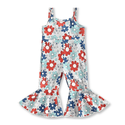 Baby & Toddler Jumpsuit | Sizes 6-12m up to 2/3T | Independence Day Daisies