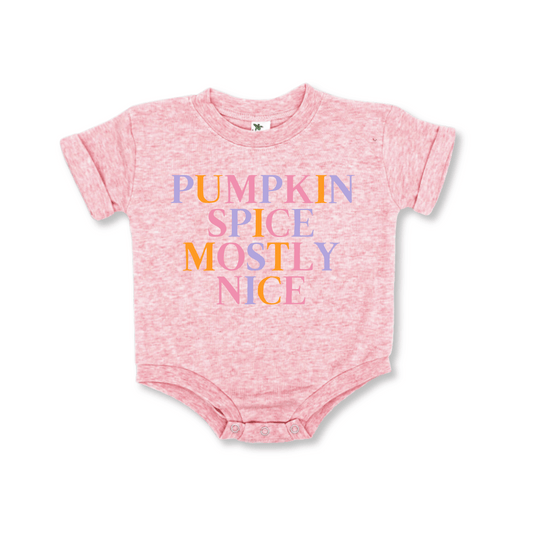 DOORBUSTER! Baby & Toddler Girl's Romper | Short Sleeves | Pumpkin Spice Mostly Nice | FINAL SALE