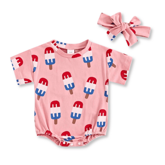 Baby & Toddler Romper | Bow Included | Sizes 3-6m up to 12-18m | Popsicles