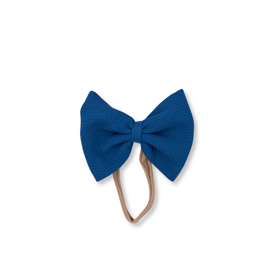 Baby Headband | Handmade | Nylon | Large Bow | Size 0-24m | Sapphire Blue | FINAL SALE