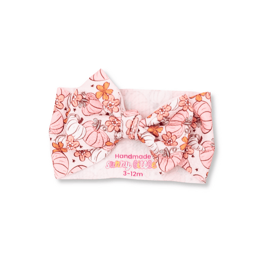 Baby Head Wrap | Handmade Bow | Large Bow | Sizes 0-12m+ | Bullet Polyester | Pastel Pumpkins | hwb3 | FINAL SALE