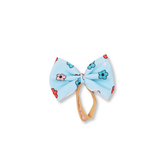 Baby Headband | Handmade | Large Bow | Size 0-24m | Red, Blue & Pink Daisies | lbb