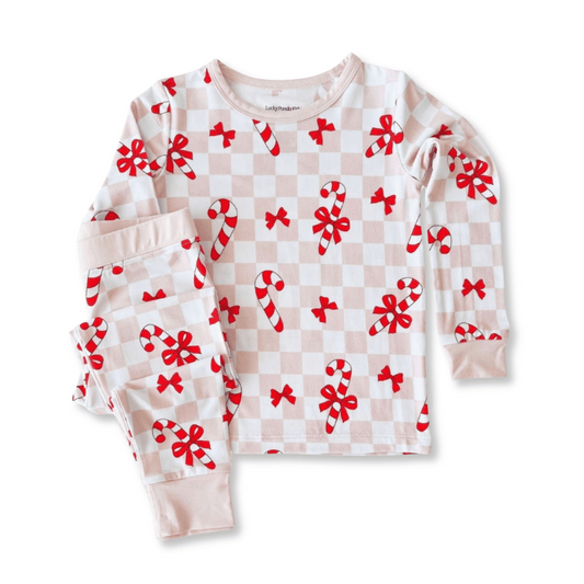Toddler Bamboo Pajamas Two-piece | Christmas | Sizes 2T to 5T | Candy Cane Bows | FINAL SALE