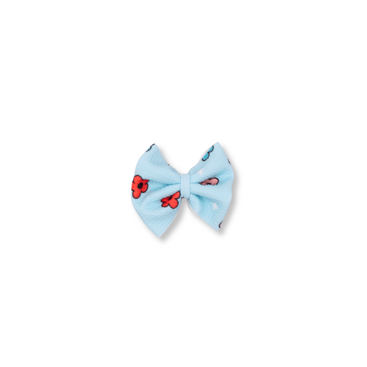 Baby & Toddler Bow | Clip in Hairbow | Handmade Bullet Bow | Medium Bow | Red, Blue & Pink Daisies | FINAL SALE