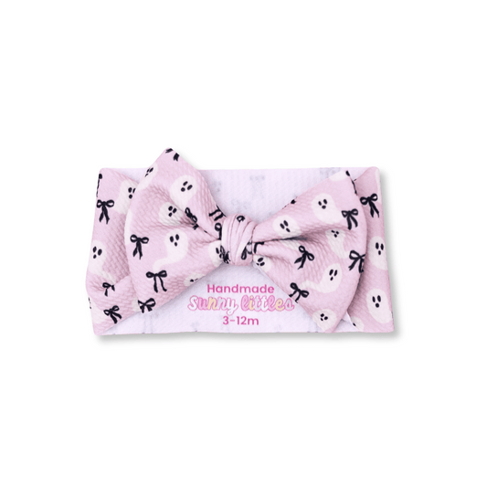 Baby Head Wrap | Handmade Bow | Large Bow | Sizes 0-12m+ | Bullet Polyester | Girly Ghosts | Large Pattern