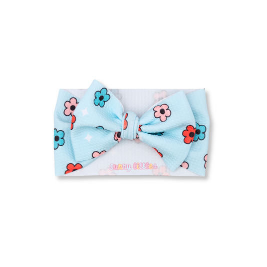 Baby Head Wrap | Handmade Bow | Large Bow | Sizes 0-12m+ | Bullet Polyester | Red, Blue, Pink Daisies | hwb2