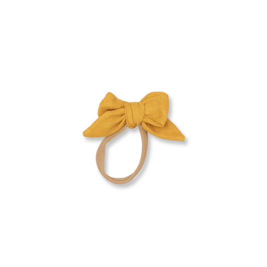 Fable Bow Headband | Handmade Bow | Nylon | Small Bow | Fits 0-24m | Mustard Yellow