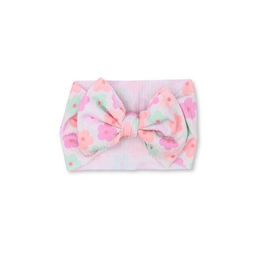 Baby Head Wrap | Handmade Bow | Large Bow | Spring Daisies | hwb2