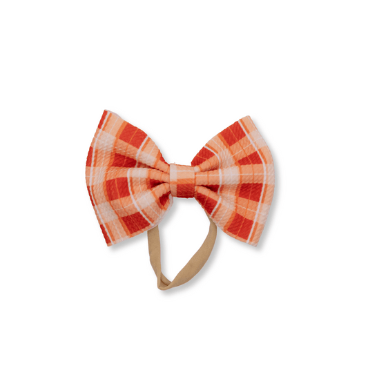 Baby Headband | Handmade | Nylon | Large Bow | Size 0-24m | Pumpkin Plaid | FINAL SALE