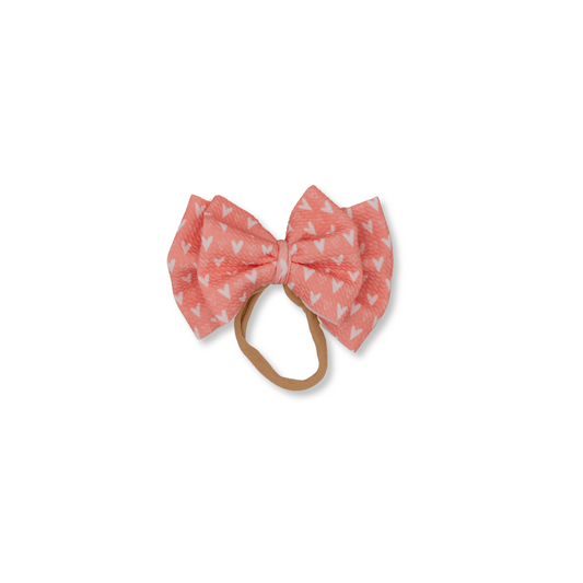 Baby Headband | Handmade | Large Double Bow | Coral Hearts | FINAL SALE