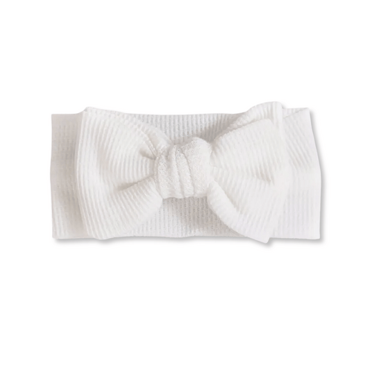 Baby Head Wrap | Large Bow | Cotton Knit | 3-12m+ | White | FINAL SALE