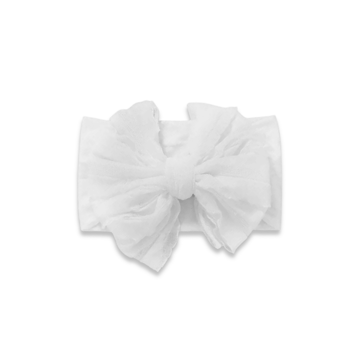 Baby Head Wrap | Large Bow | Ruffle | White | hwb3