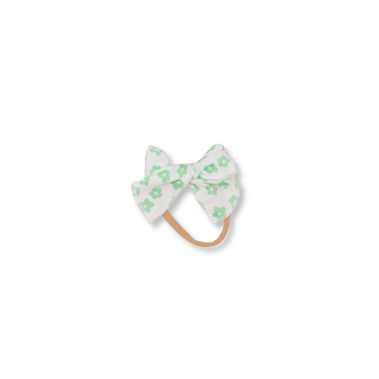 Baby Headband | Small Bow | 0-24m | Mint Green Flowers | FINAL SALE