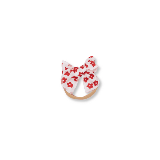 Baby Headband | Small Bow | 0-24m | Red Flowers | FINAL SALE