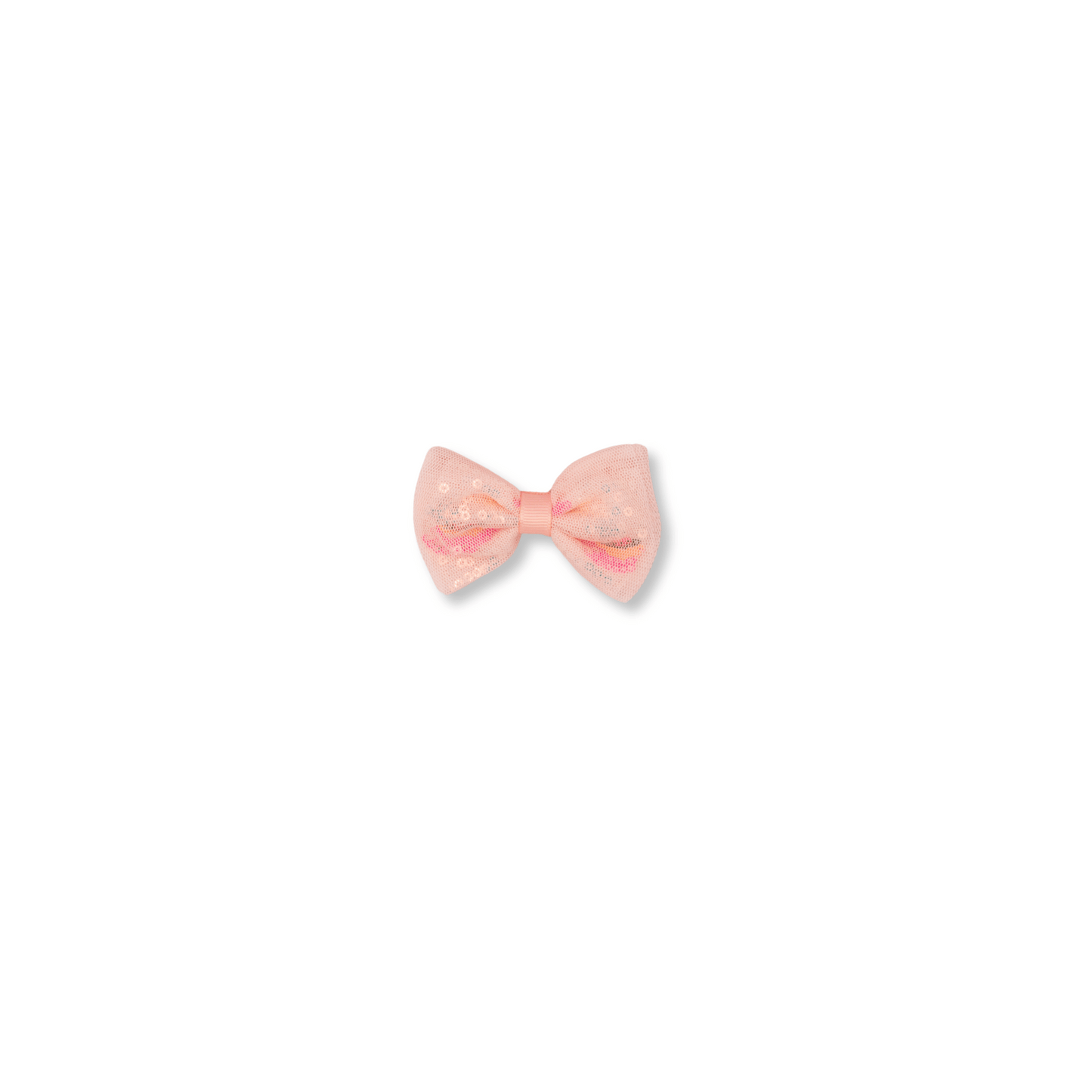 Baby & Toddler Bow | Clip in Hairbow | Tulle & Sequins | Small Bow | Peach | ssclip