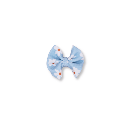 Baby & Toddler Bow | Clip in Hairbow | Handmade Bullet Bow | Medium Bow | Blue Daisies | FINAL SALE