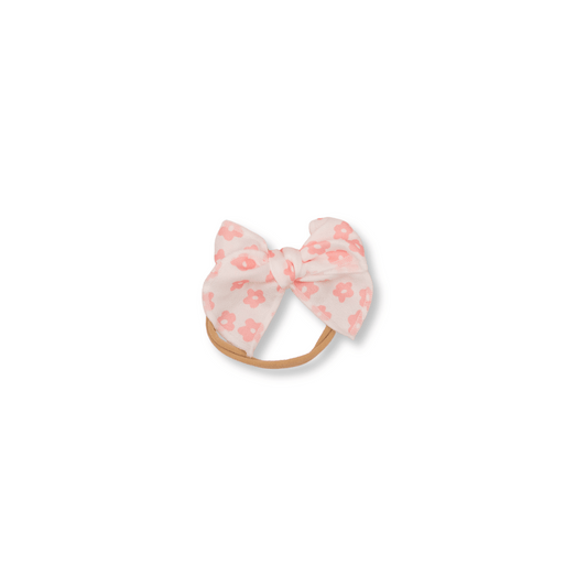 Baby Headband | Small Bow | 0-24m | Pink Flowers | FINAL SALE