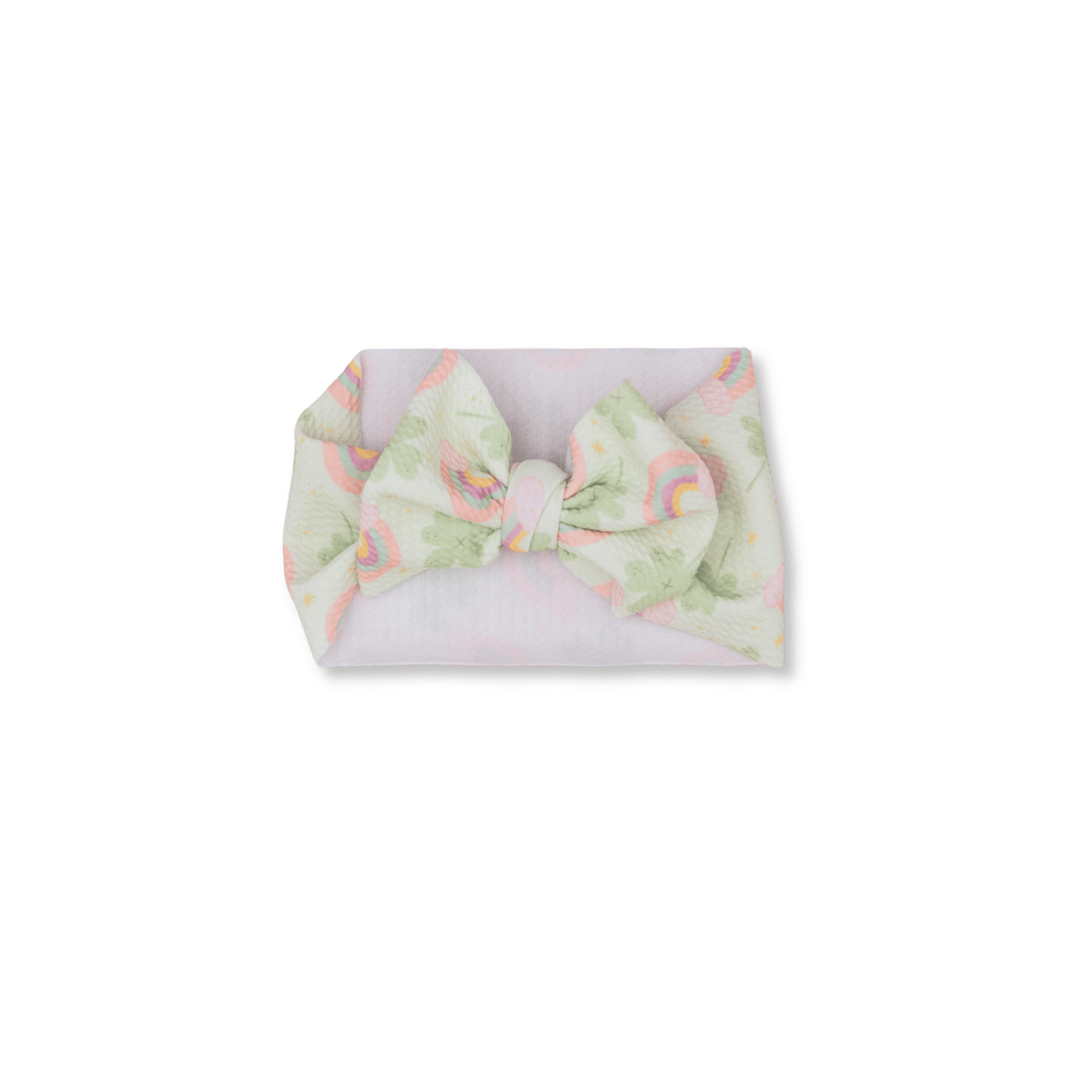 Baby Head Wrap | Handmade | Large Bow | Sizes 0-12m+ | Clovers & Rainbows | hwb1