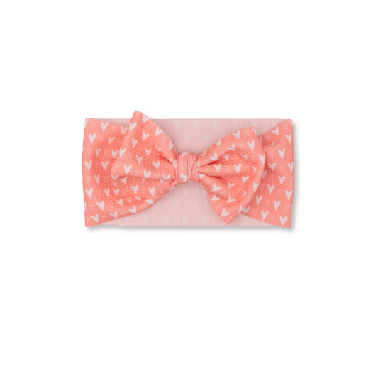 Baby Head Wrap | Handmade Bow | Large Bow | Coral Hearts | FINAL SALE