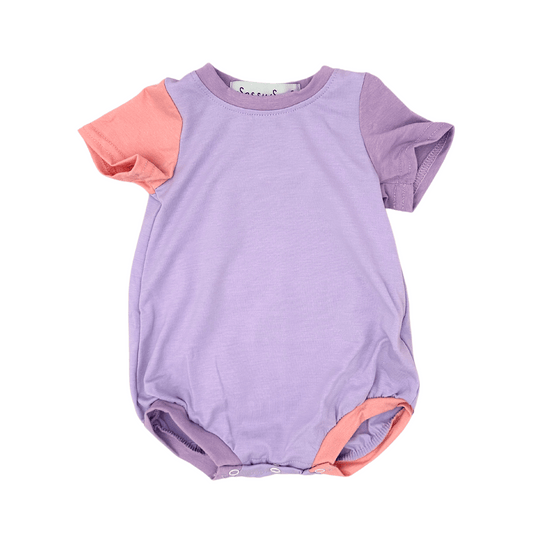 Colorblock Romper | Sizes 3-6m to 12-18m | Purple & Peach | FINAL SALE