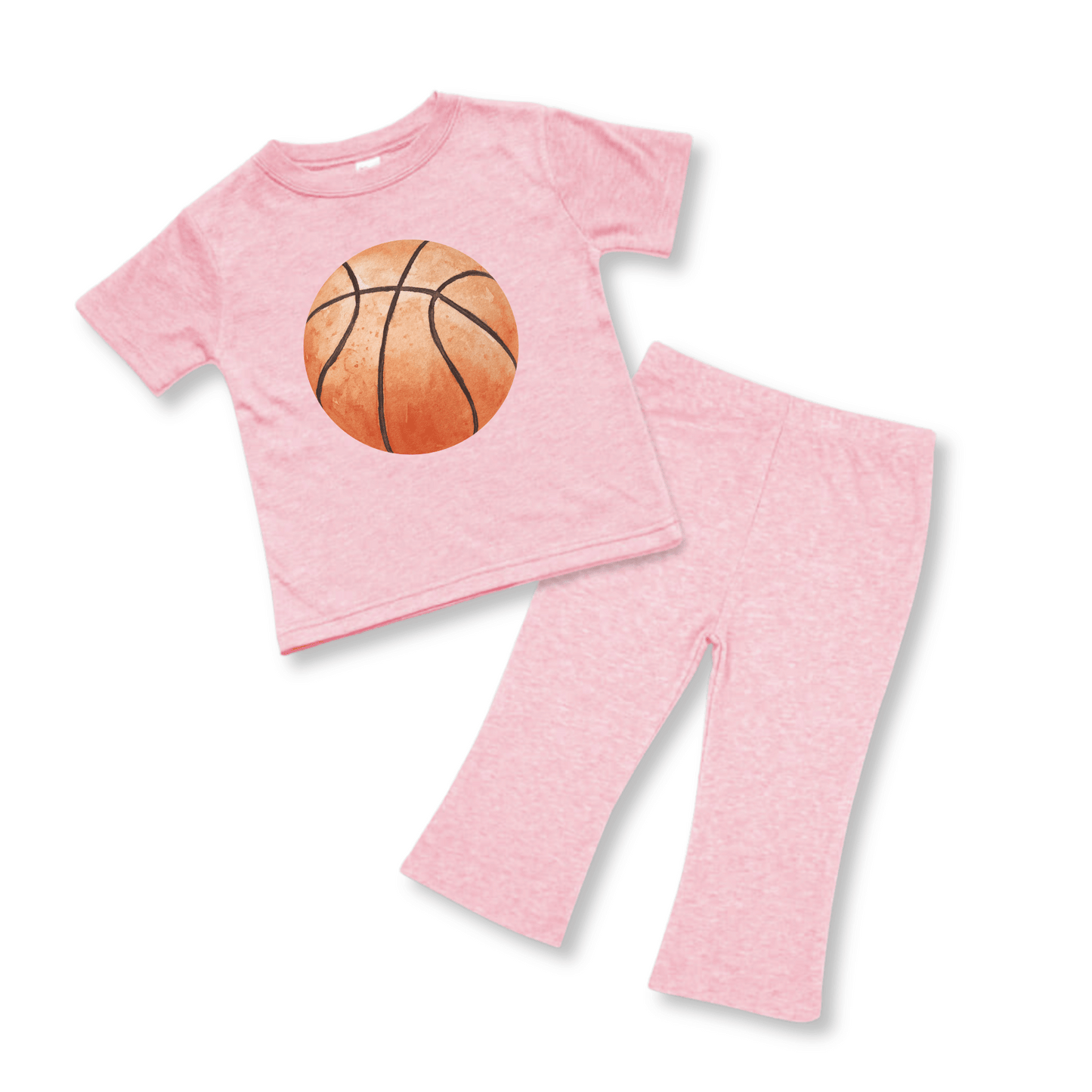 BabyTwo-Piece Set | Short Sleeves | Sizes 3-6m to 12-18m | Pink Heather | Basketball Bow