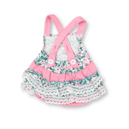 Spring Romper | Sizes 3-6m to 2T | Pink & Teal | Floral Ruffles | FINAL SALE