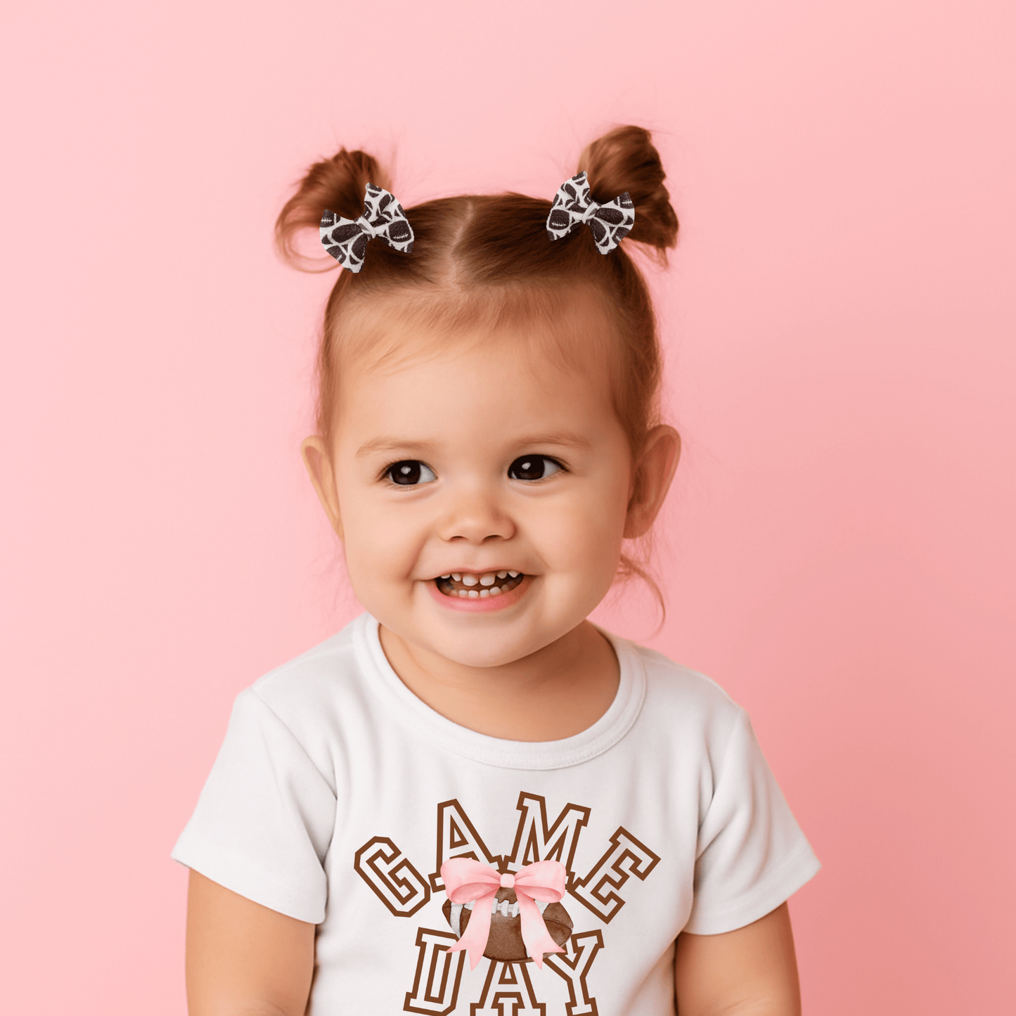 Football Bows | Set of 2 | Handmade | Clip in Hairbow | Mini Bows | Brown Footballs