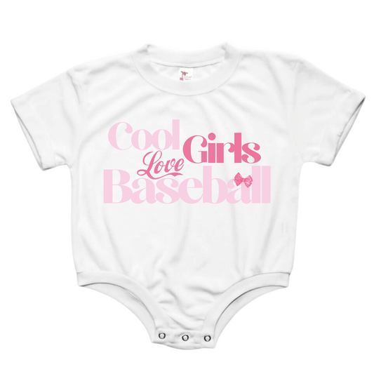 Baby & Toddler Romper | Baseball | Short Sleeves | Sizes 0-3m up to 12-18m | Cool Girls Love Baseball