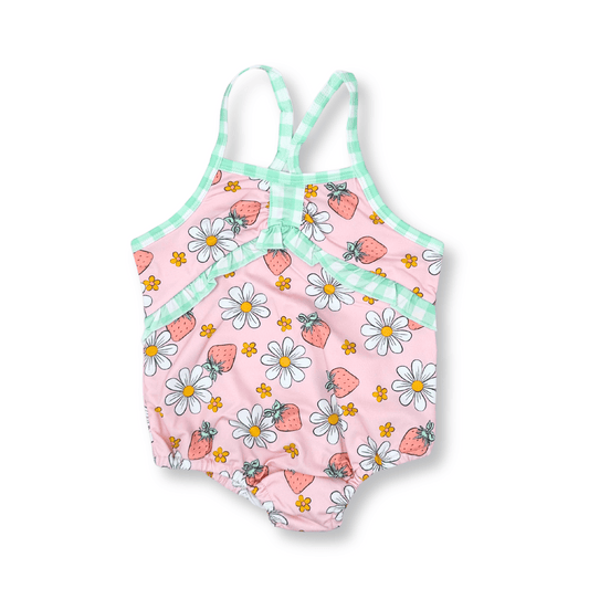 Toddler Swimsuit | One-Piece | Sizes 2T-4T | Runs a Little Big | Strawberries & Daisies