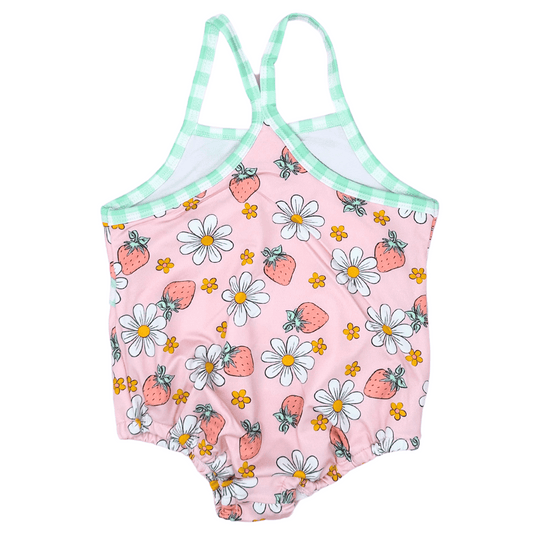Toddler Swimsuit | One-Piece | Sizes 2T-4T | Runs a Little Big | Strawberries & Daisies