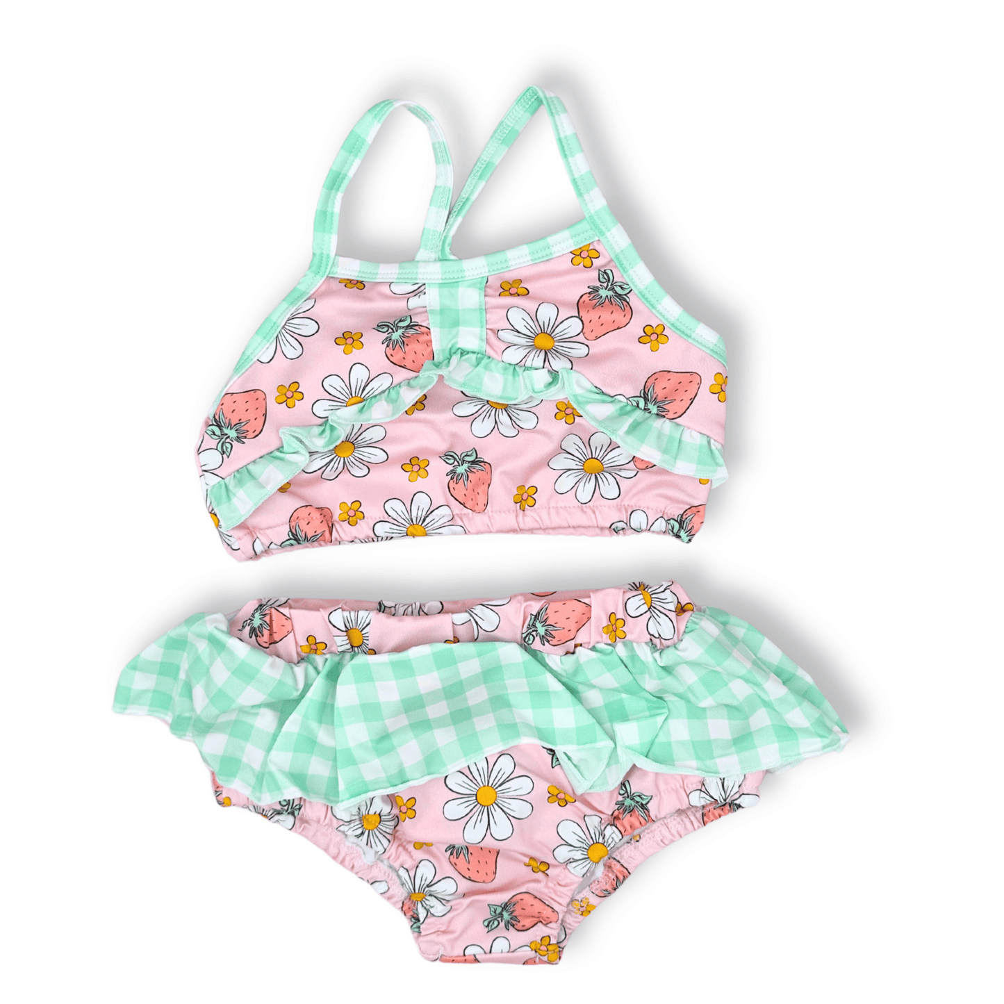 Toddler Swimsuit | Two-Piece | Sizes 3T-5T | Strawberries & Daisies