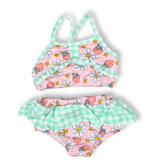 Toddler Swimsuit | Two-Piece | Sizes 3T-5T | Strawberries & Daisies