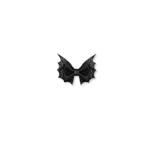 Halloween Bow | Clip in Hairbow | Small Bow | Sparkly Bat w/Leather
