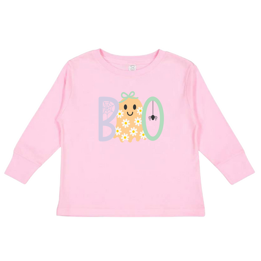 DOORBUSTER! Halloween Toddler Long Sleeve Tee | Sizes 2T to 5T | Boo Pastel