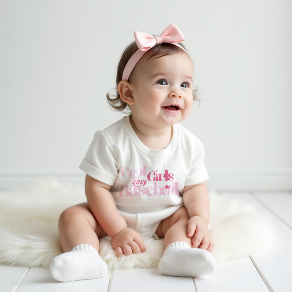 Baby & Toddler Romper | Baseball | Short Sleeves | Sizes 0-3m up to 12-18m | Cool Girls Love Baseball
