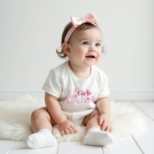 Baby & Toddler Romper | Baseball | Short Sleeves | Sizes 0-3m up to 12-18m | Cool Girls Love Baseball