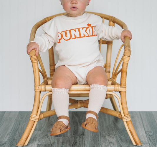 Baby & Toddler Romper | Girls & Boys | Unisex Fit | Long Sleeves | 100% Cotton | Sizes 0-3m up to 12-18m | Punkin | FINAL SALE