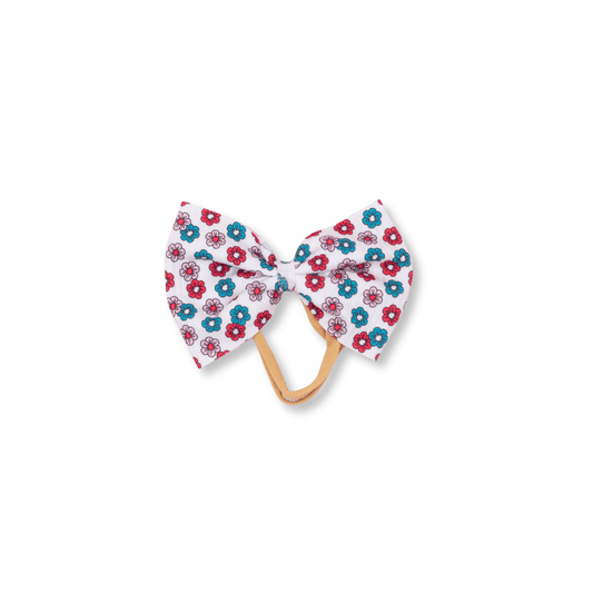 Baby Headband | Handmade | Large Bow | Size 0-24m | July 4th Daisies | FINAL SALE
