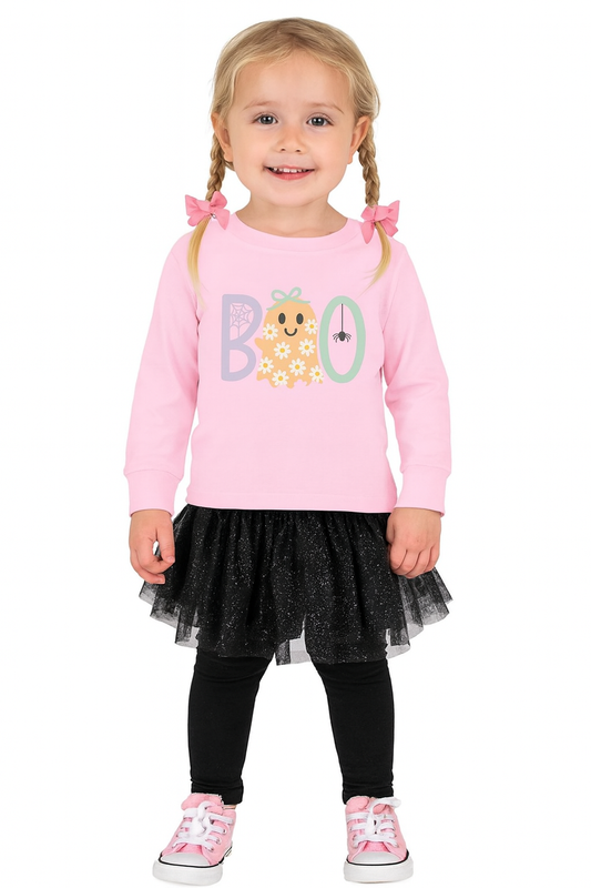 DOORBUSTER! Halloween Toddler Long Sleeve Tee | Sizes 2T to 5T | Boo Pastel