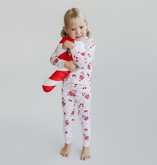 Toddler Bamboo Pajamas Two-piece | Christmas | Sizes 2T to 5T | Candy Cane Bows | FINAL SALE