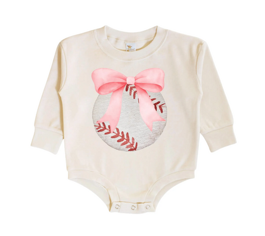 Baby & Toddler Romper | Baseball | Long Sleeves | Sizes 0-3m up to 12-18m | Baseball & Bow